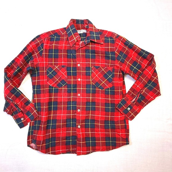The Highlander Flannel by Bud Berma Other - The Highlander Flannel by Bud Berma Red Navy Yellow Plaid Button Up Shirt Size M